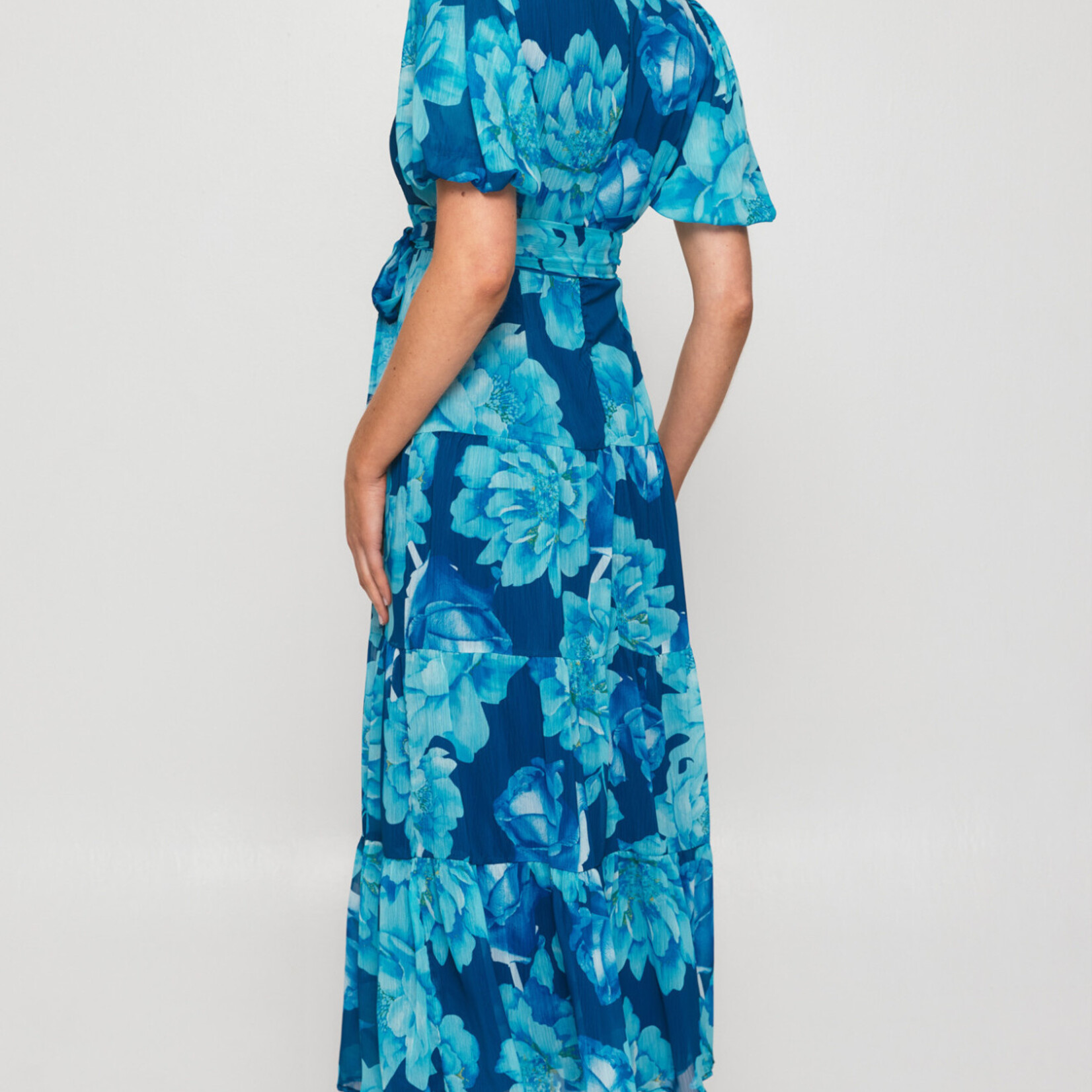 Style State Blue Floral Chiffon Tiered Midi Dress