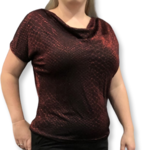 Wishstone Red & Black Metallic Cowl Neck Top