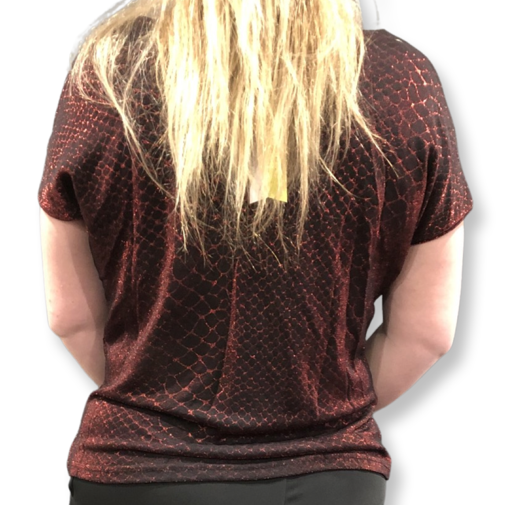 Wishstone Red & Black Metallic Cowl Neck Top