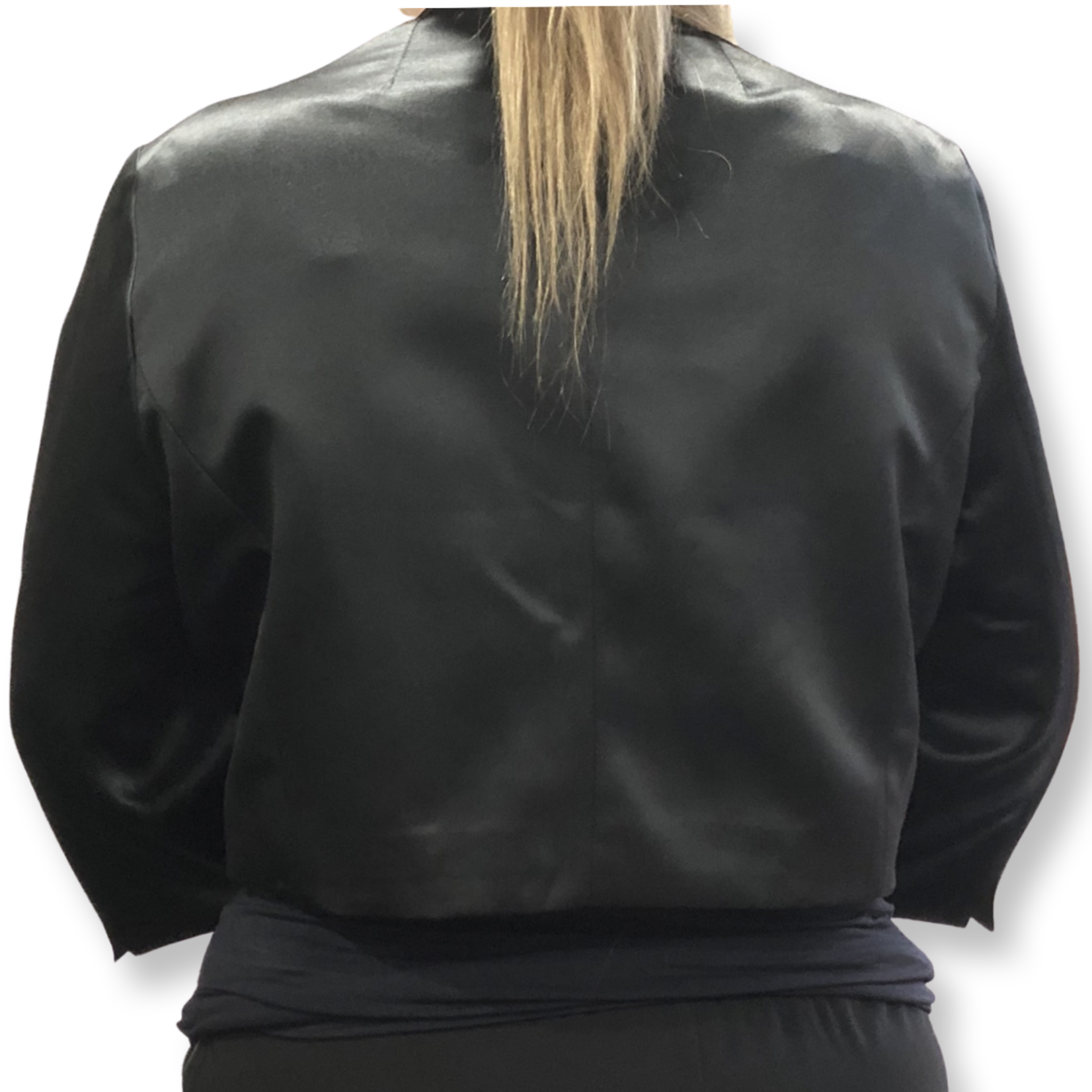 Wishstone Black Satin 3/4 Sleeve lapelled Short Jacket
