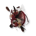 One Plus One Fashion Burgundy & Cream Flower & Feather Hat Fascinator