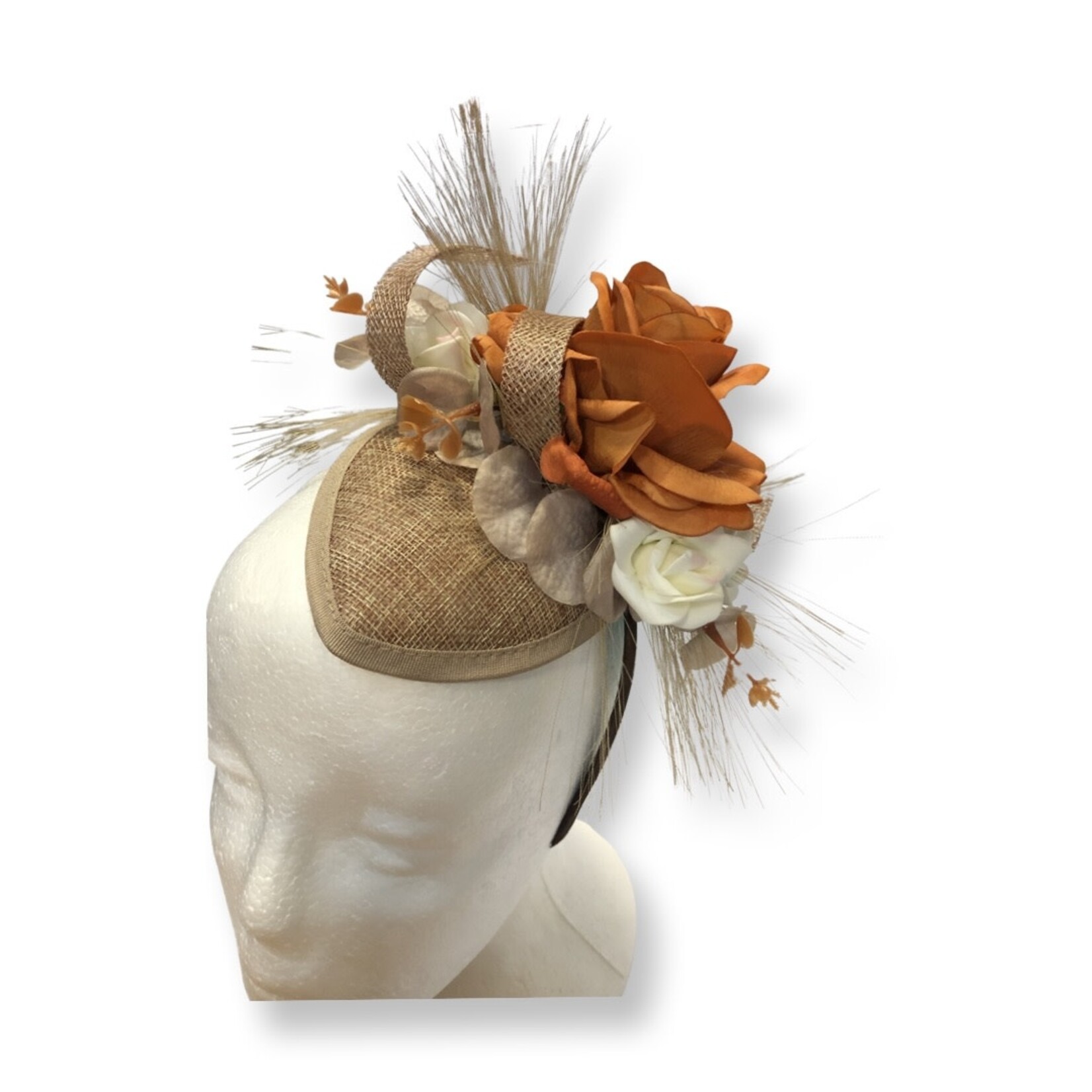 OPO Orange & Cream Flower Hat Fascinator