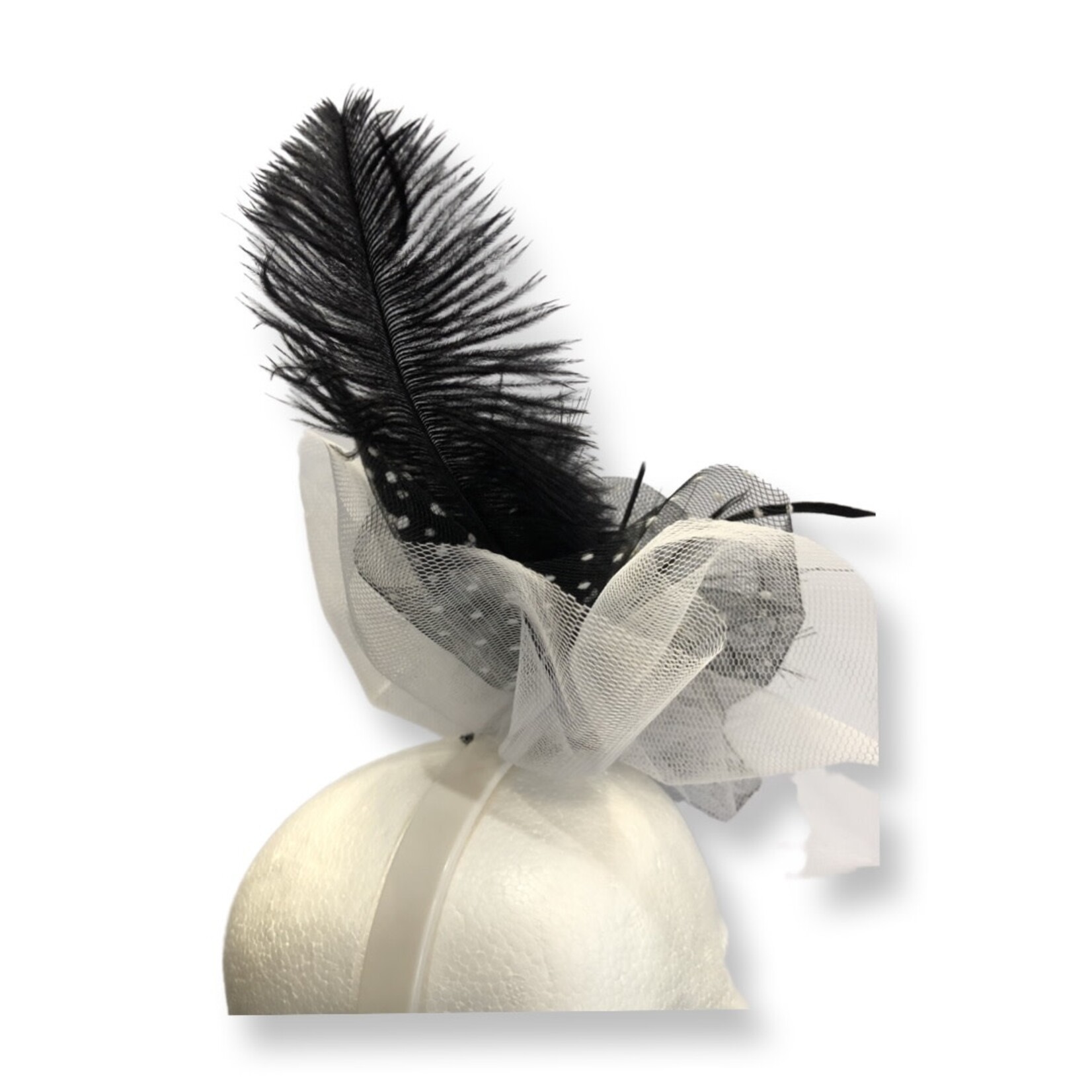 OPO Cream Flower with Tulle & Feather Fascinator