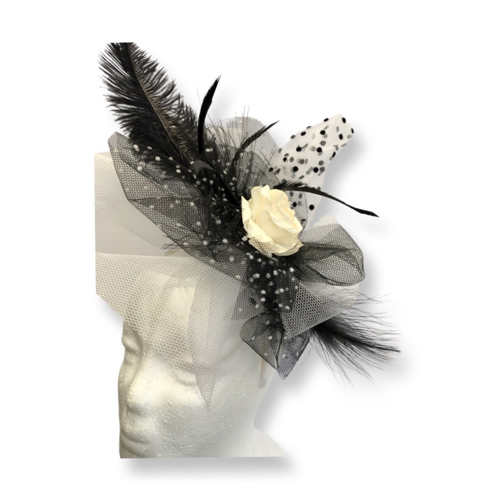 OPO Cream Flower with Tulle & Feather Fascinator