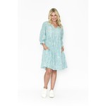 One Summer - Orientique Blue & White Crinkle Layered 3/4 Slv Dress