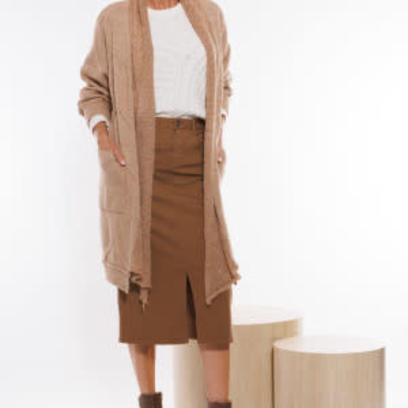 Cafe Latte Caramel Mid Length Jean Skirt