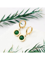 Just East Gold with Emerald Stone Round Hoop Earrings