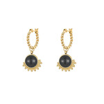 Just East Gold with Black Stone Round Hoop Earrings