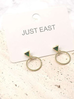Just East Gold with Emerald Dimond, Round Earrings