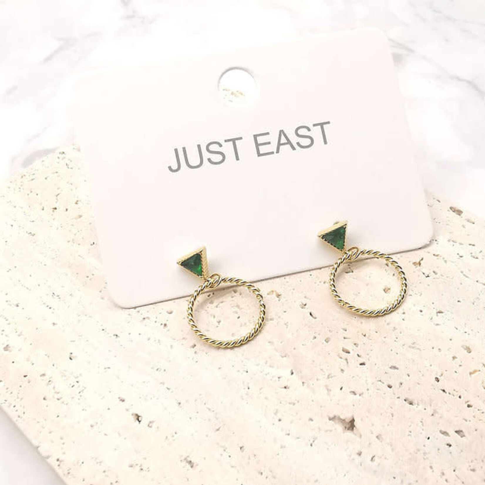 Just East Gold with Emerald Dimond, Round Earrings