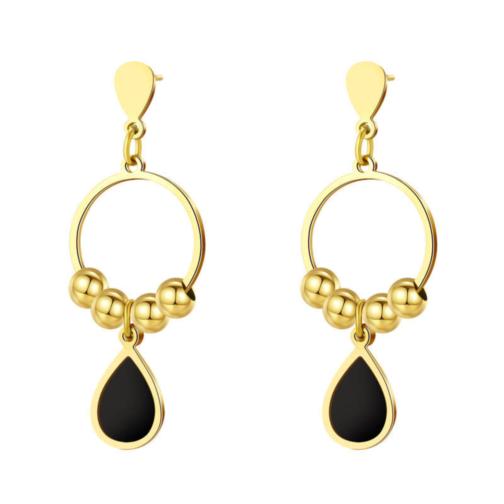 Just East Gold w/Black Stone Hoop Drop Earrings