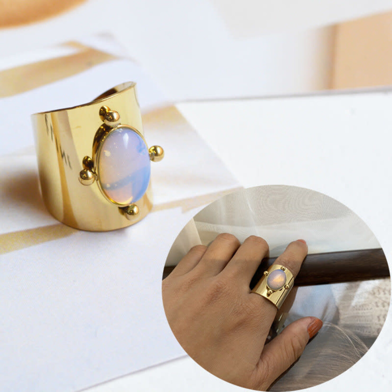Just East Gold w/Oval White Opal Stone Ring