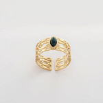 Just East Gold Woven w/Emerald Stone Ring