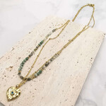 Just East Gold w/Heart Pendant & Layered Chain Necklace