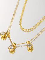 Just East Gold w/Crystal Pendants Double Chain Necklace