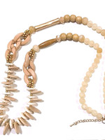 Just East Pink, Beige & Gold Wooden & Glass Beaded Necklace