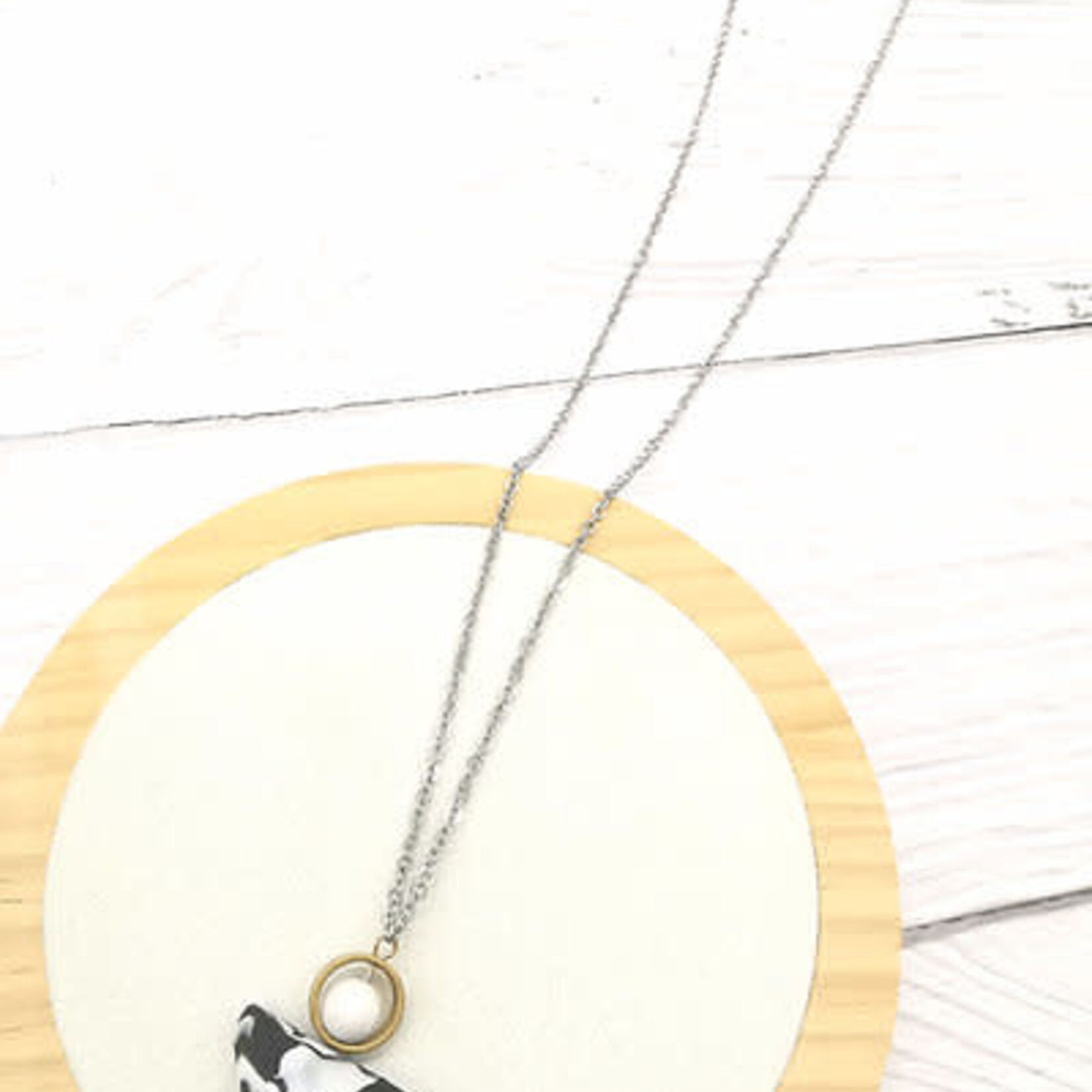 Just East Black & White Clay Half Moon Necklace