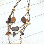 Just East Beige Brown Beaded Large Stone Necklace
