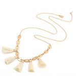 Just East Cream & Gold 5 Tassel Pendant Long Necklace