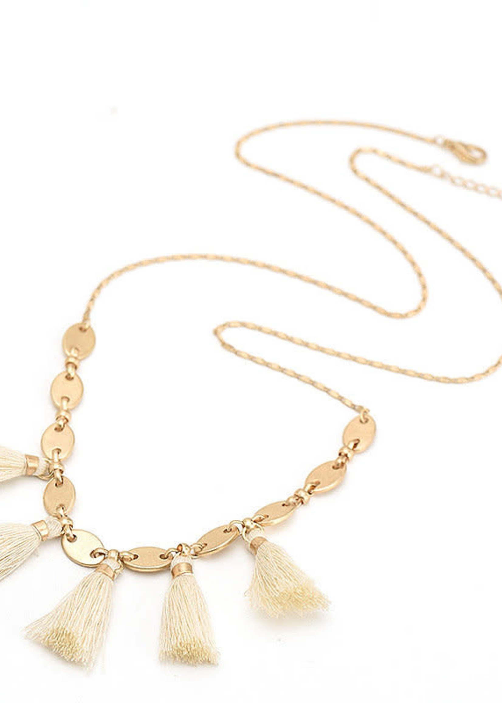 Just East Cream & Gold 5 Tassel Pendant Long Necklace