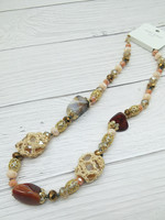 Just East Cream & Brown Large Long Necklace