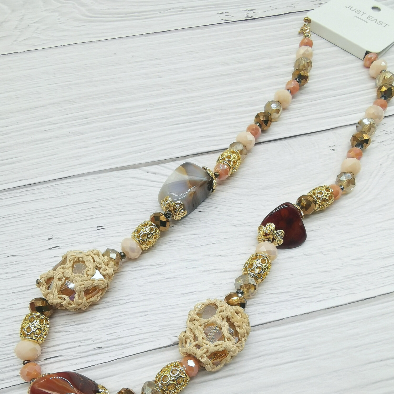 Just East Cream & Brown Large Long Necklace