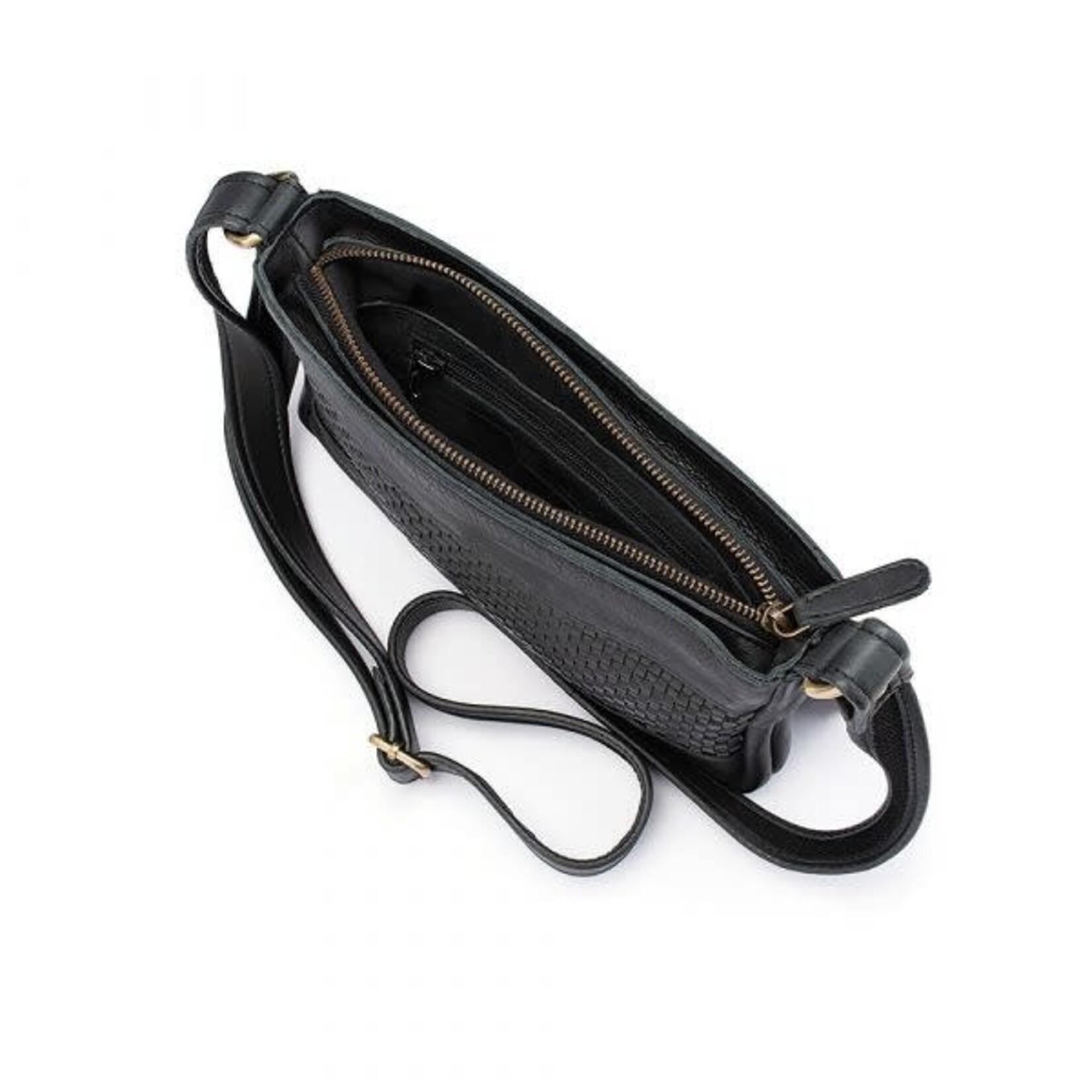 Verona Black Weave Leather Shoulder Bag
