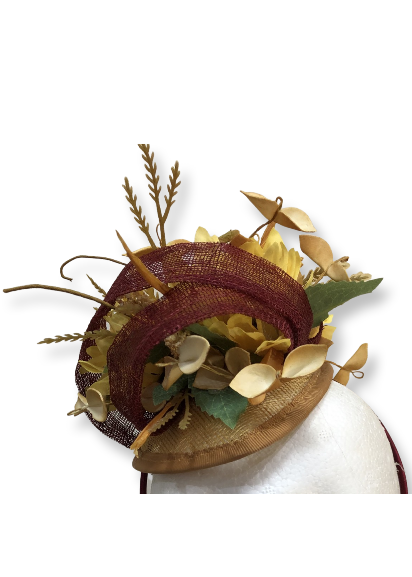 OPO Burgundy & Gold Floral Fascinator