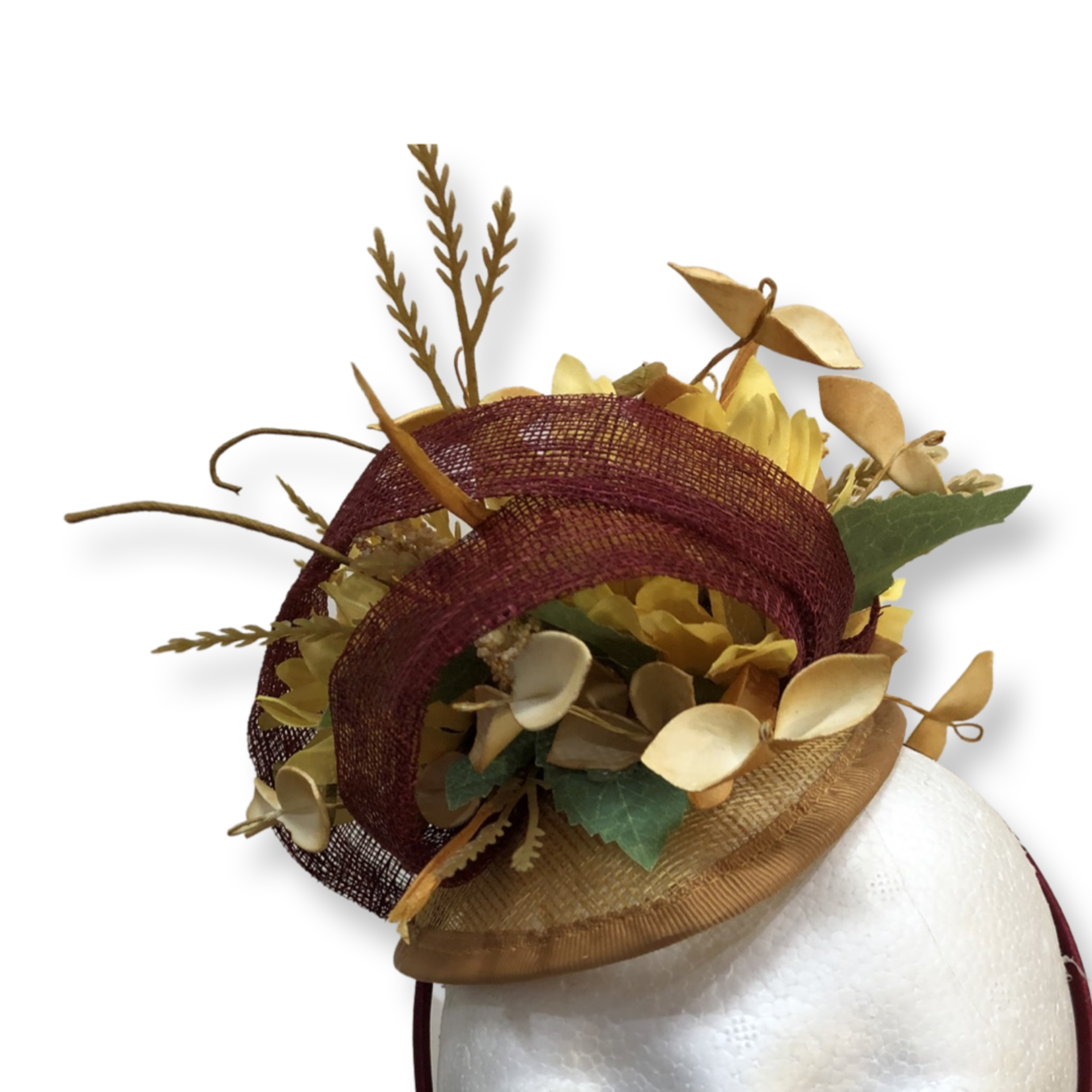 OPO Burgundy & Yellow Floral Fan Fascinator