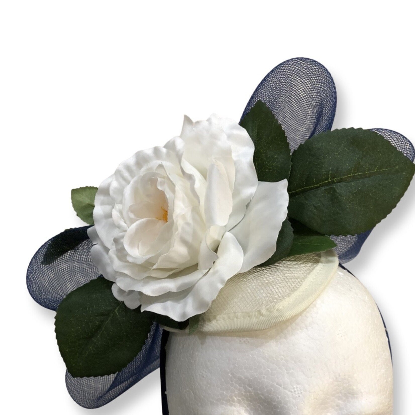 OPO Navy & White Rose Bow Headband Fascinator