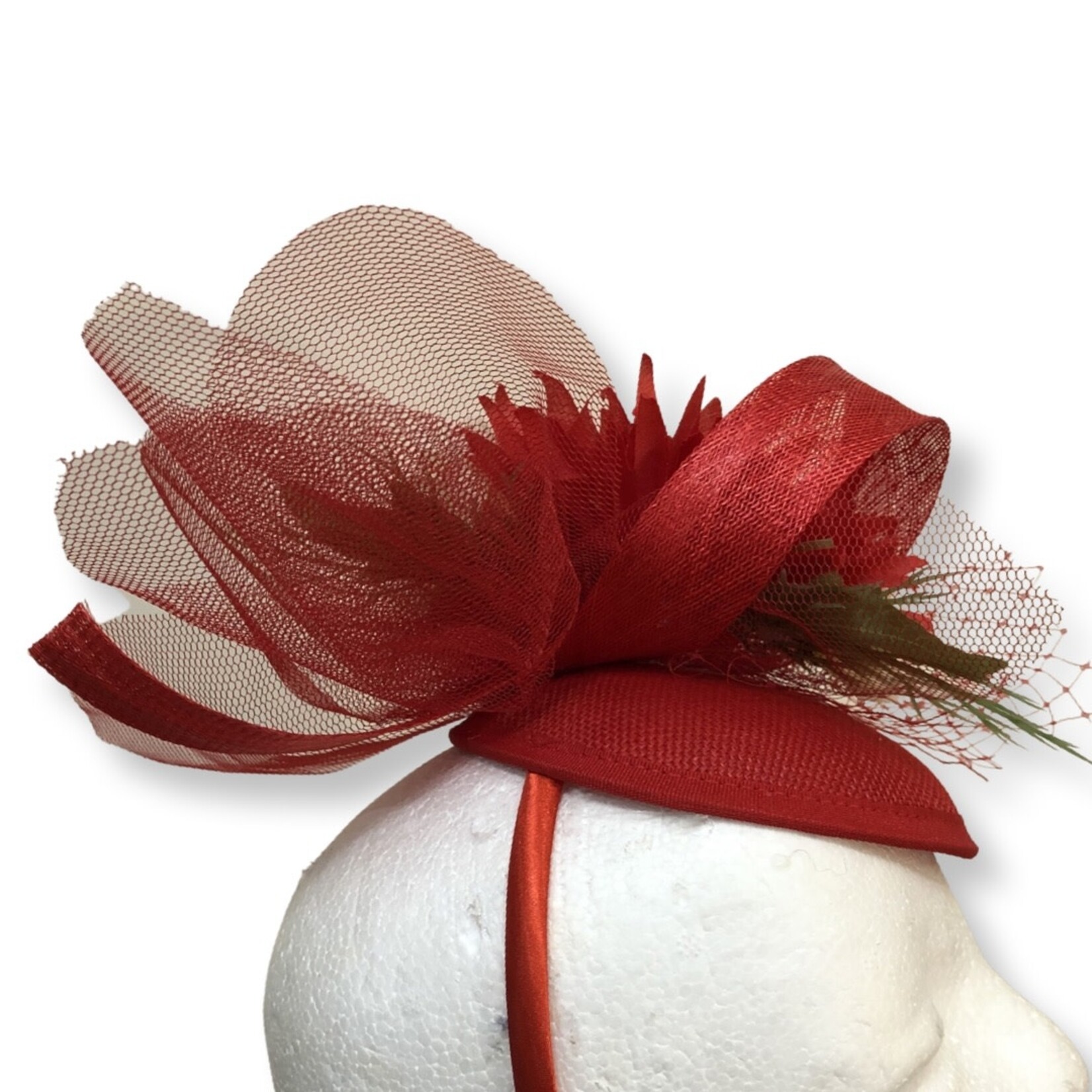 OPO Red & White Floral Hat, Headband Fascinator