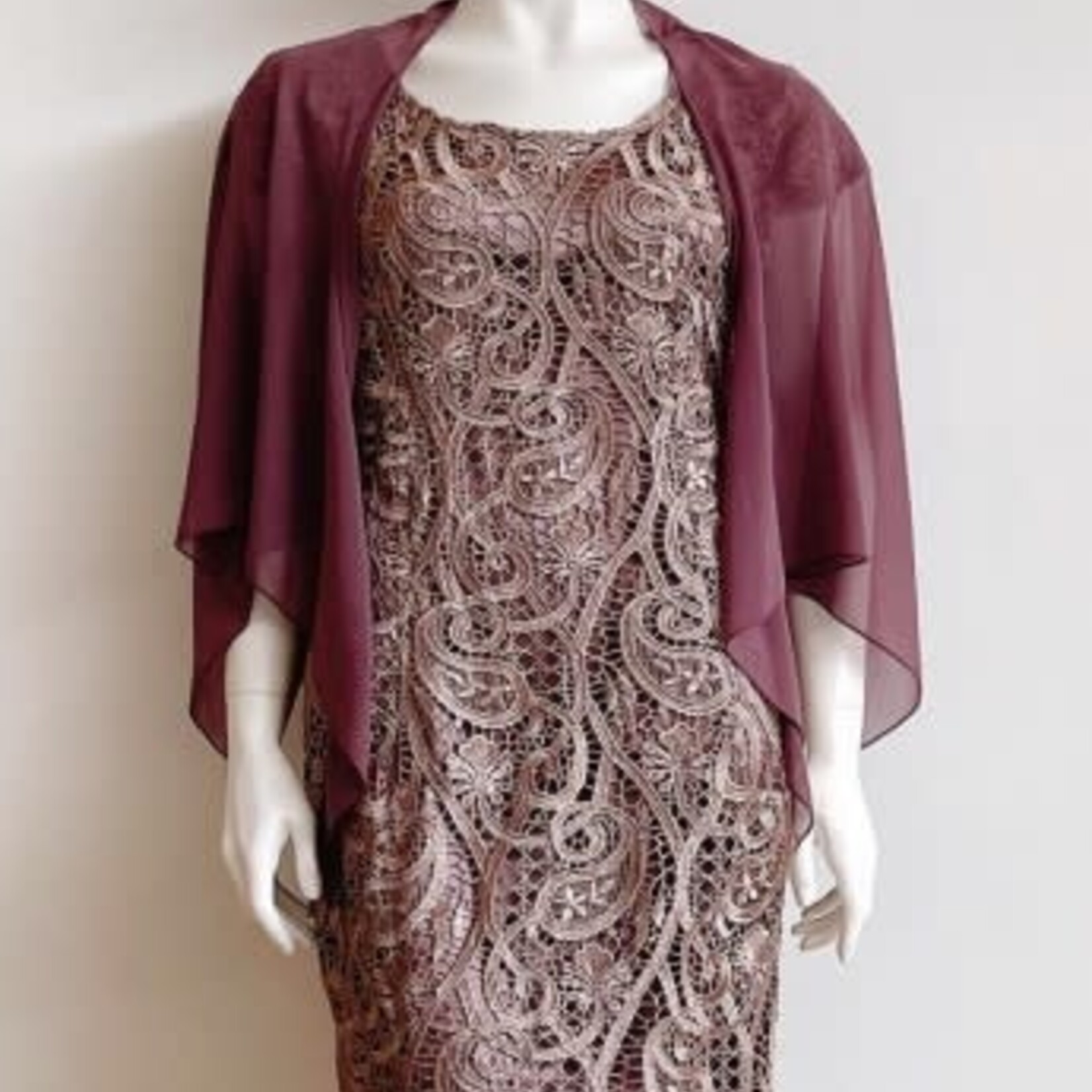 Wishstone Mauve Lace Dress with Chiffon Jacket Set