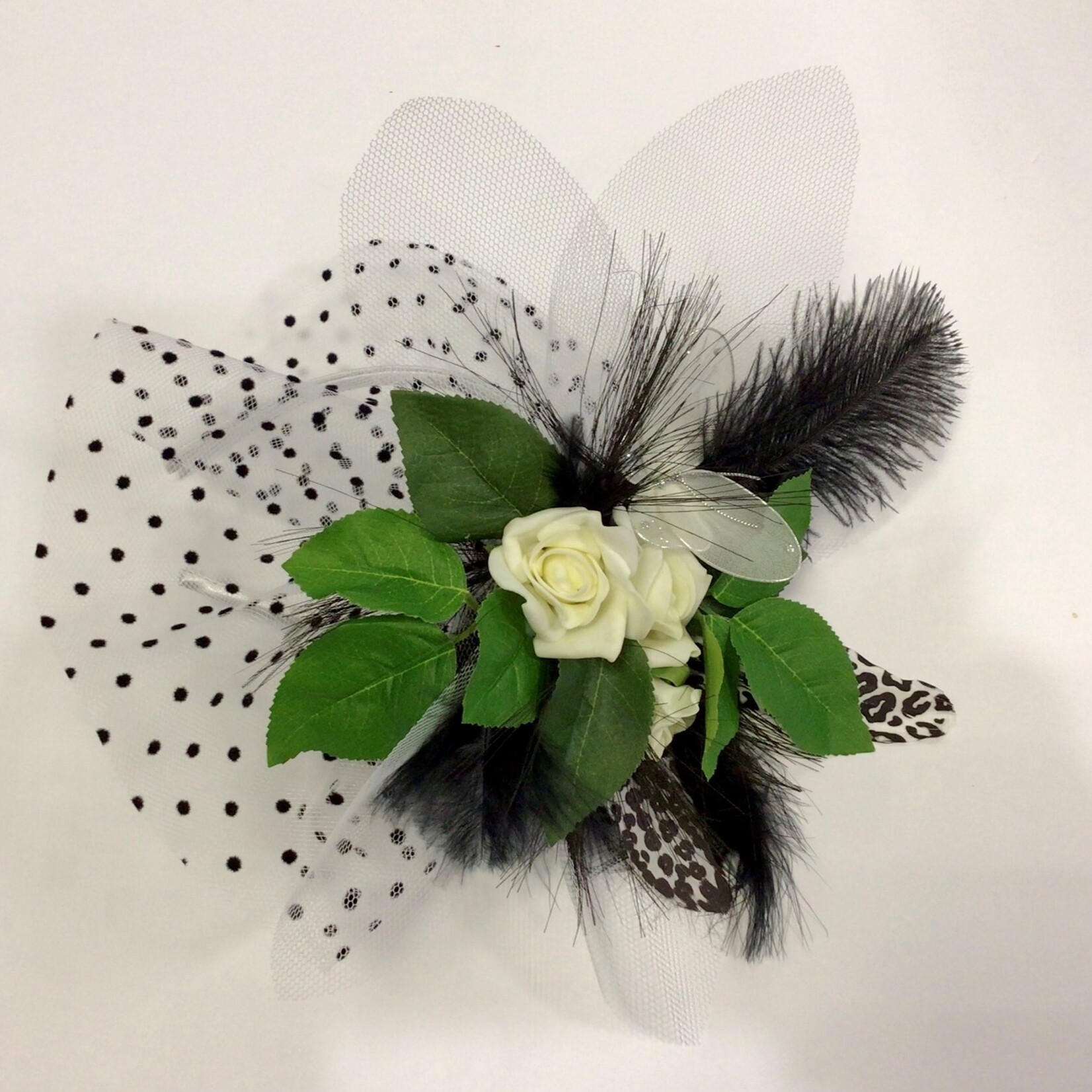 OPO White & Black Tulle w/Butterfly Fascinator