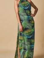 Cherrylane Green Palm Leaf Halter Maxi Dress