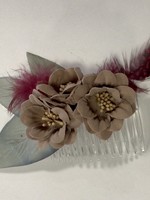 One Plus One Fashion Dusty Rose Flower & Feather Hair Comb