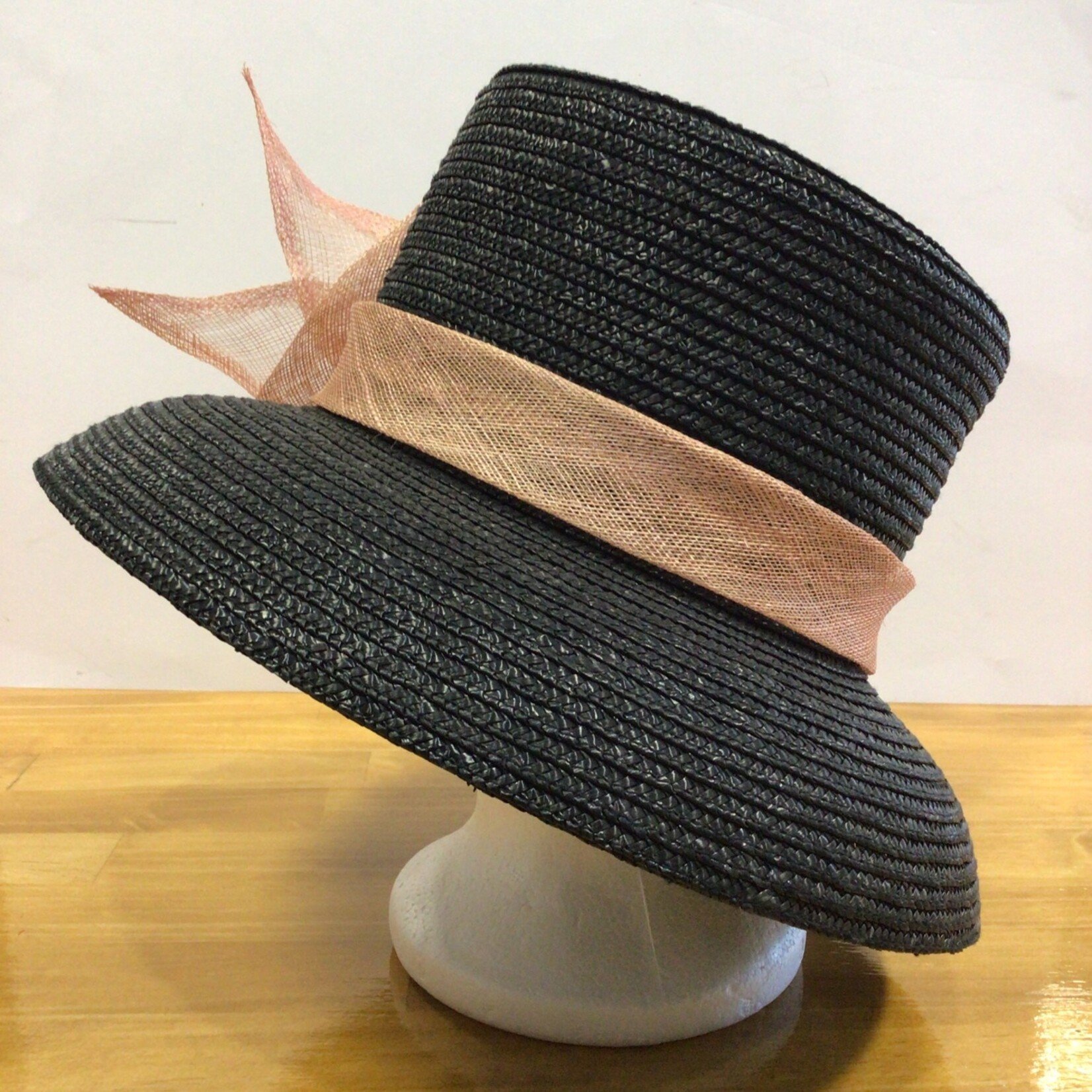 S.S Jewellery Black Raffia with Rose Pink Bow Hat