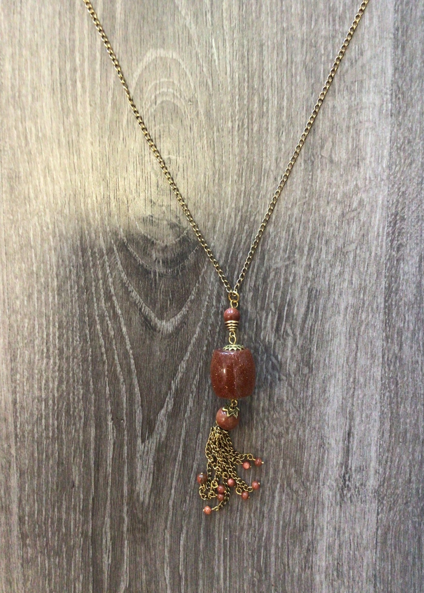 S.S Jewellery Brown Glitter Bead Pendant Long Gold Necklace