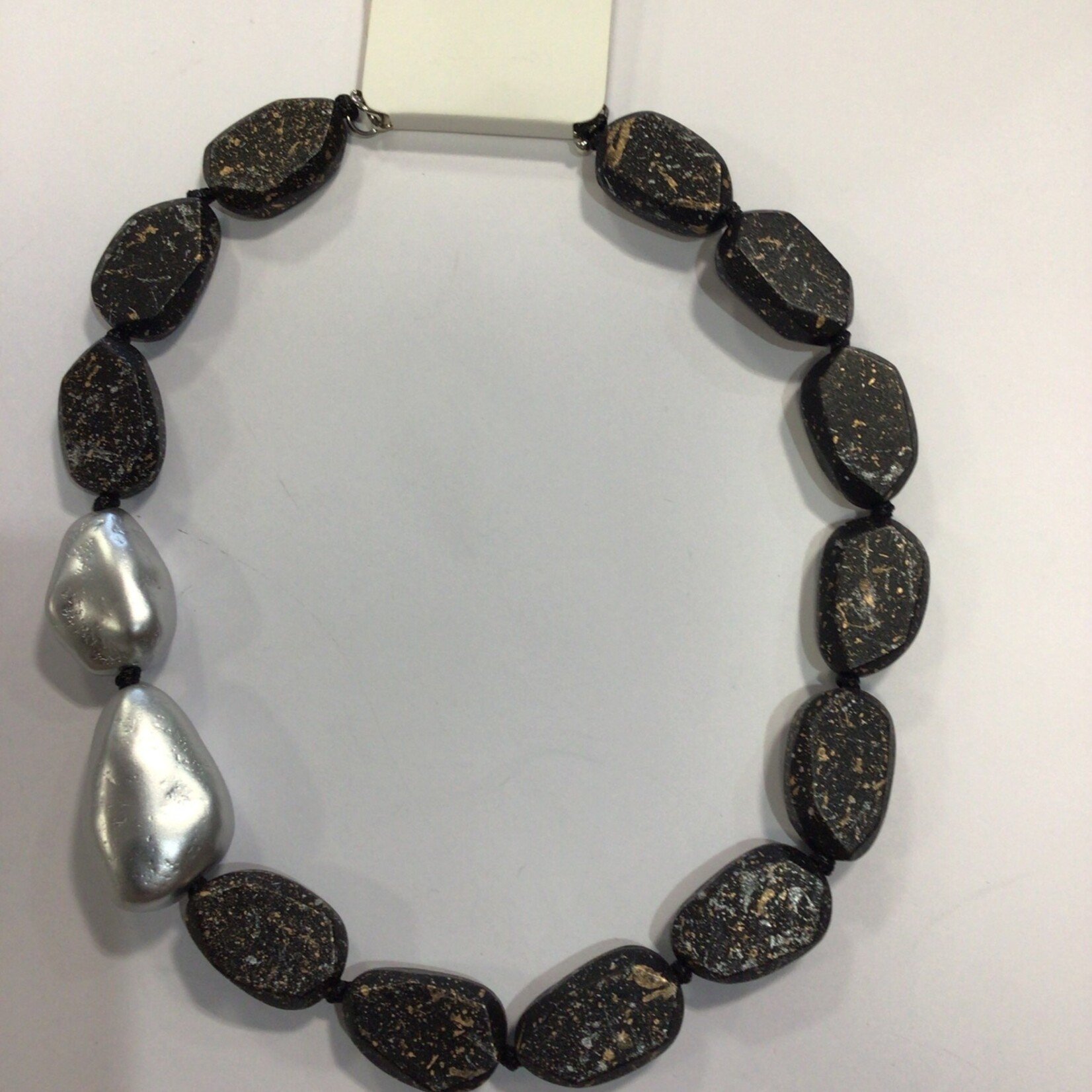 Just East Black Stone & Silver Short Necklace