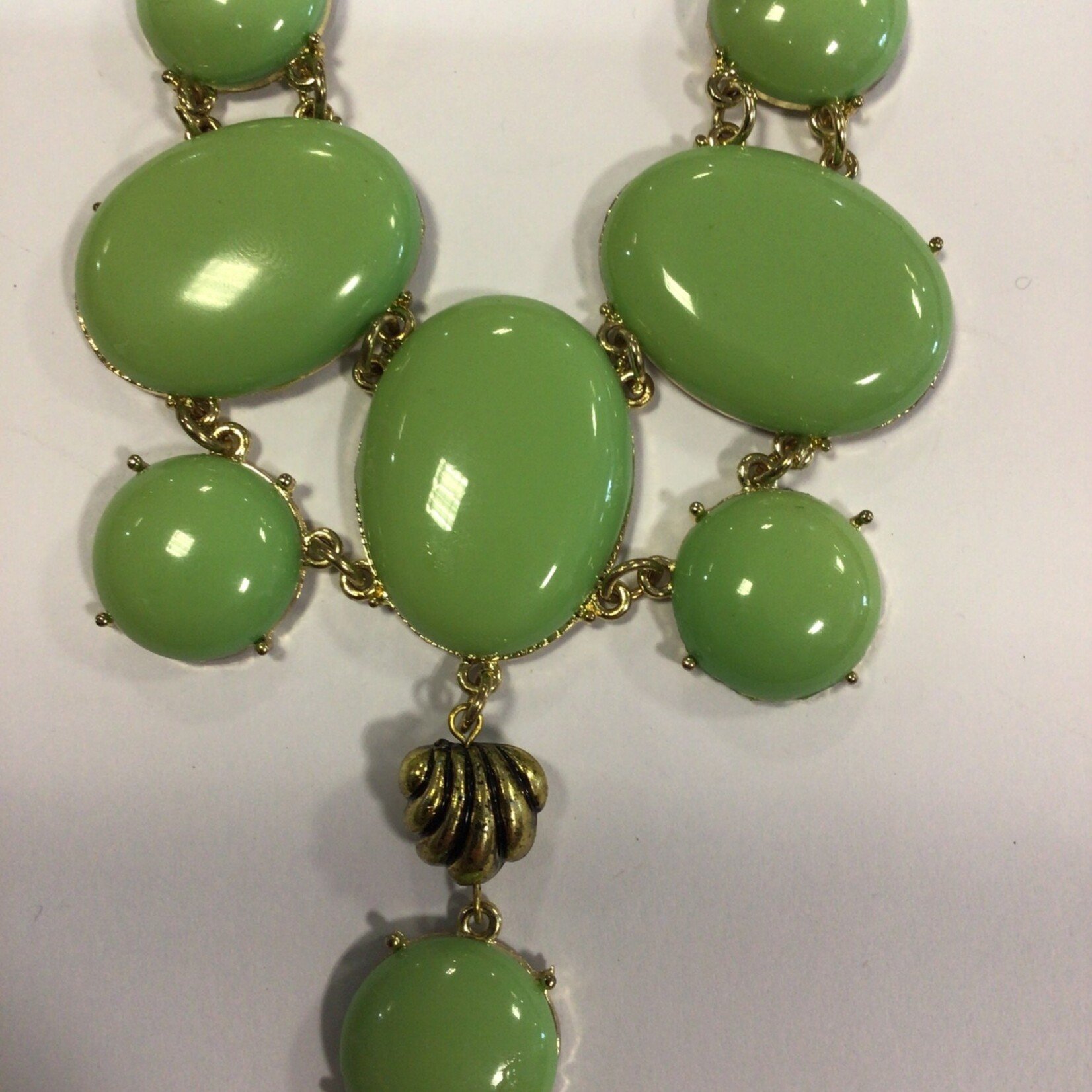 Bel-Eve Lime Green Antique Gold 50cm Drop Necklace