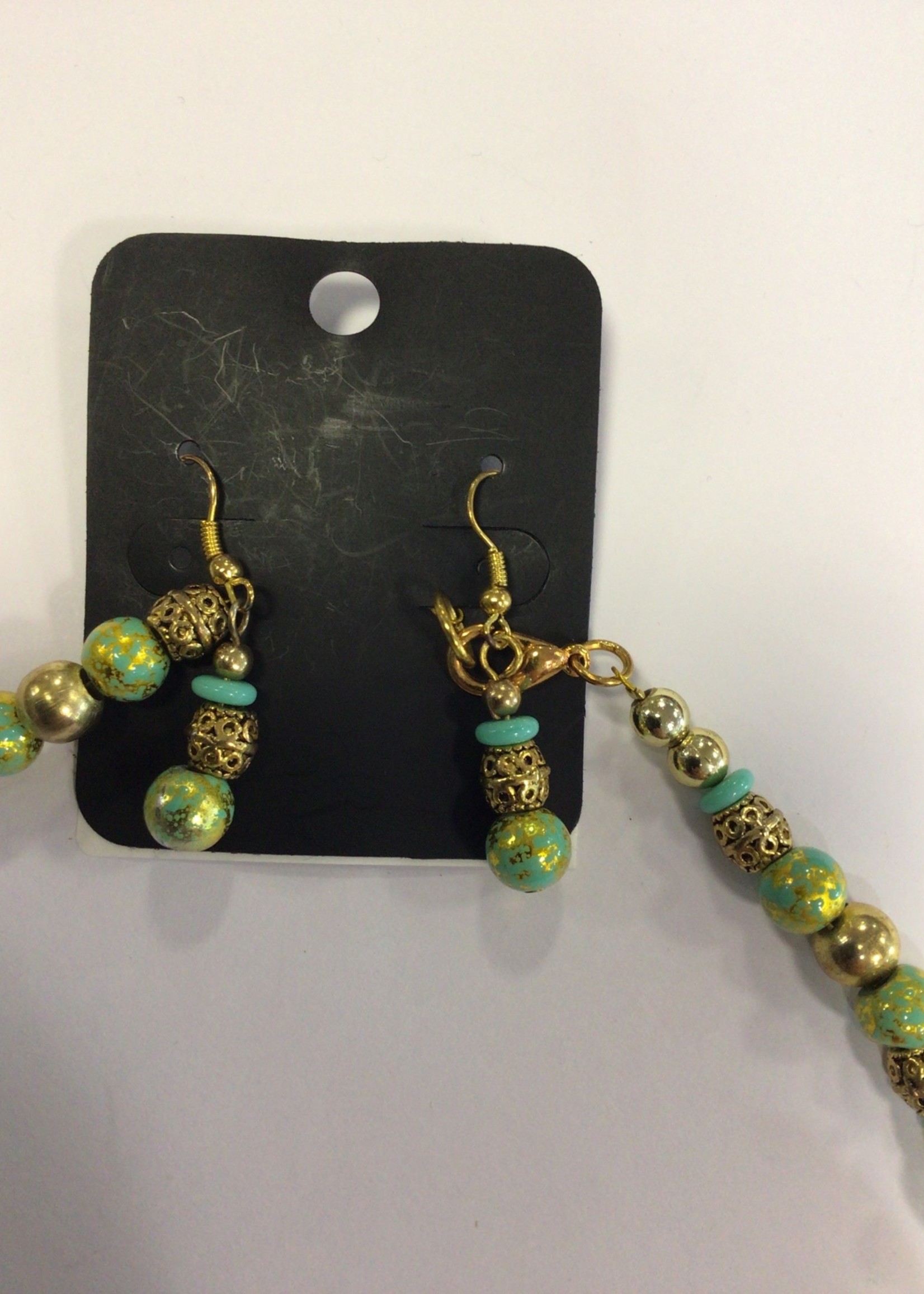 S.S Jewellery Aqua & Gold Venetian Bead Set