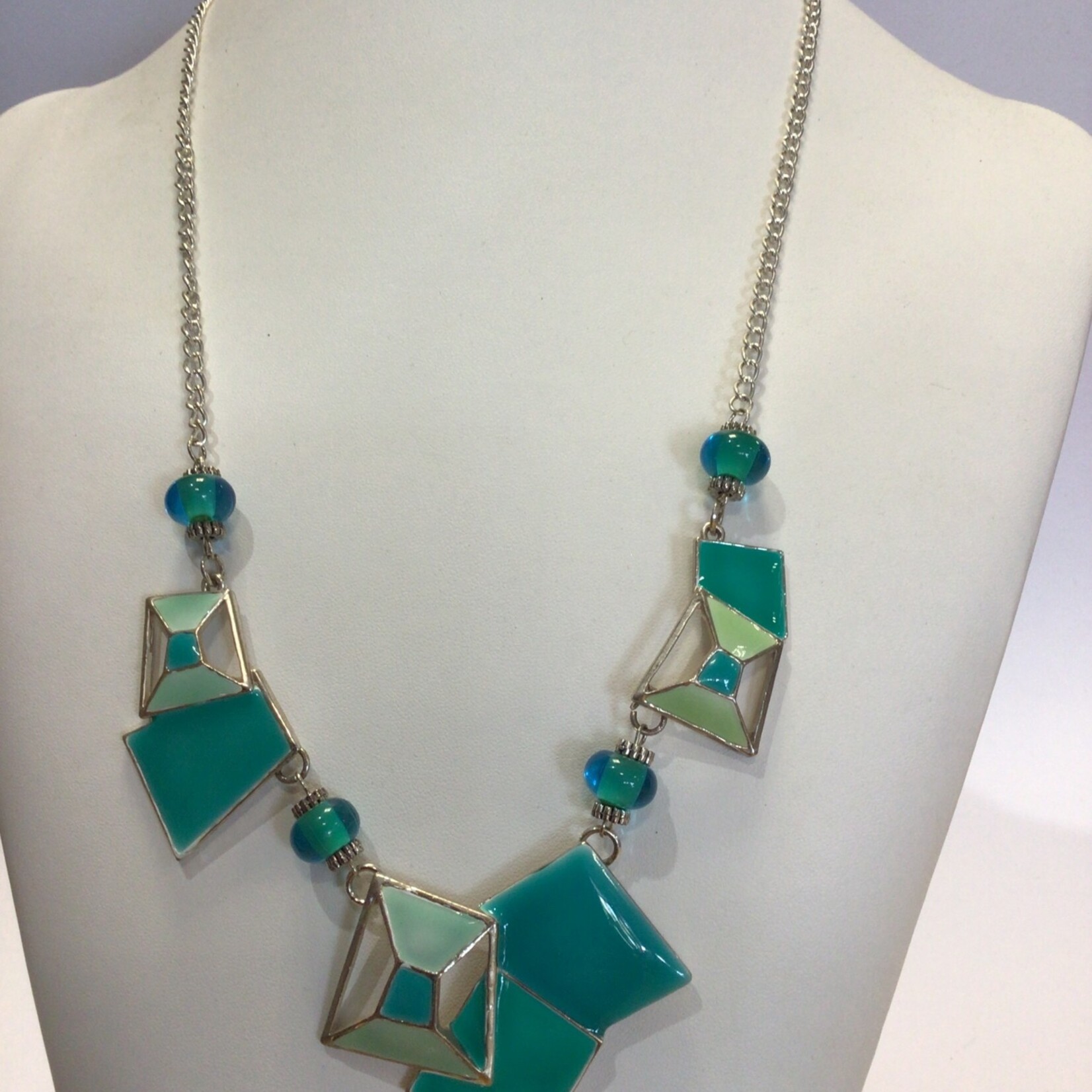 S.S Jewellery Aqua Enamel Squares Necklace Set