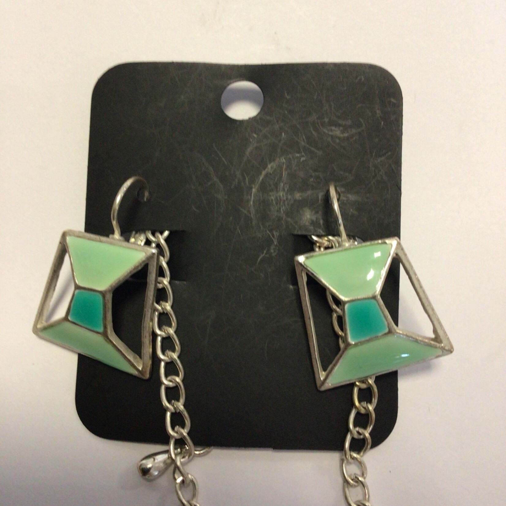 S.S Jewellery Aqua Enamel Squares Necklace Set