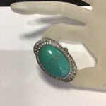Trend Jewellery Jade CZ Large Oval Silver Ring
