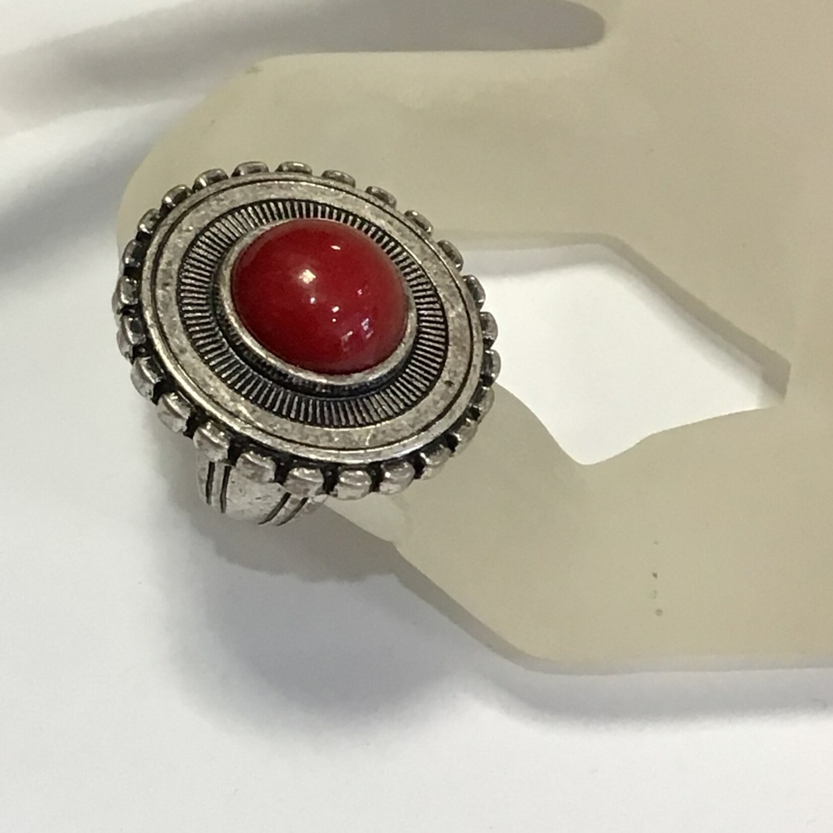 S.S Jewellery Red Stone Antique Silver Circle Ring