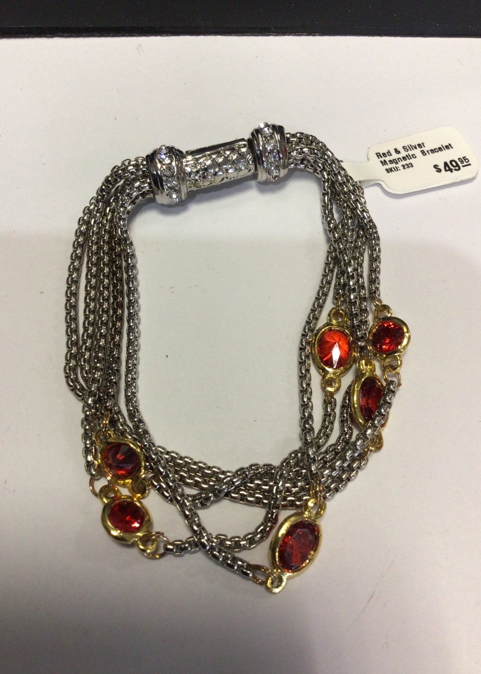 Red CZ & Silver Magnetic Clasp Bracelet