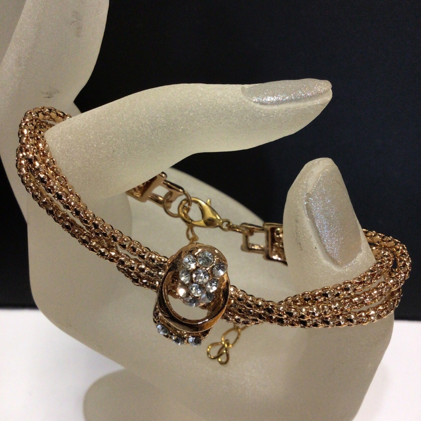 One Plus One Fashion Gold Rhinestone Oval 3 Chain Bracelet