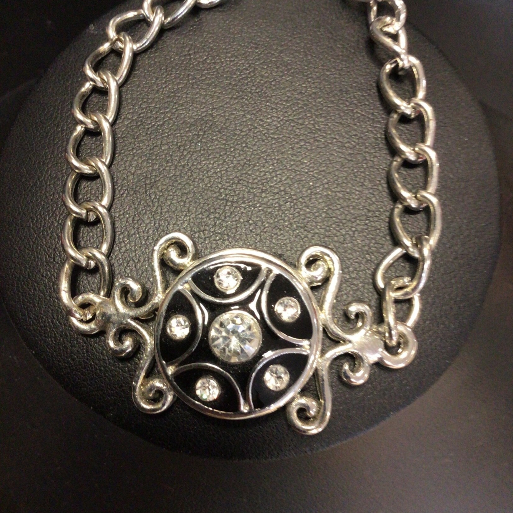 Zizu Silver & Black Chain Button Bracelet