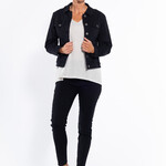 Cafe Latte Black Button Front Long Sleeve Denim Jacket