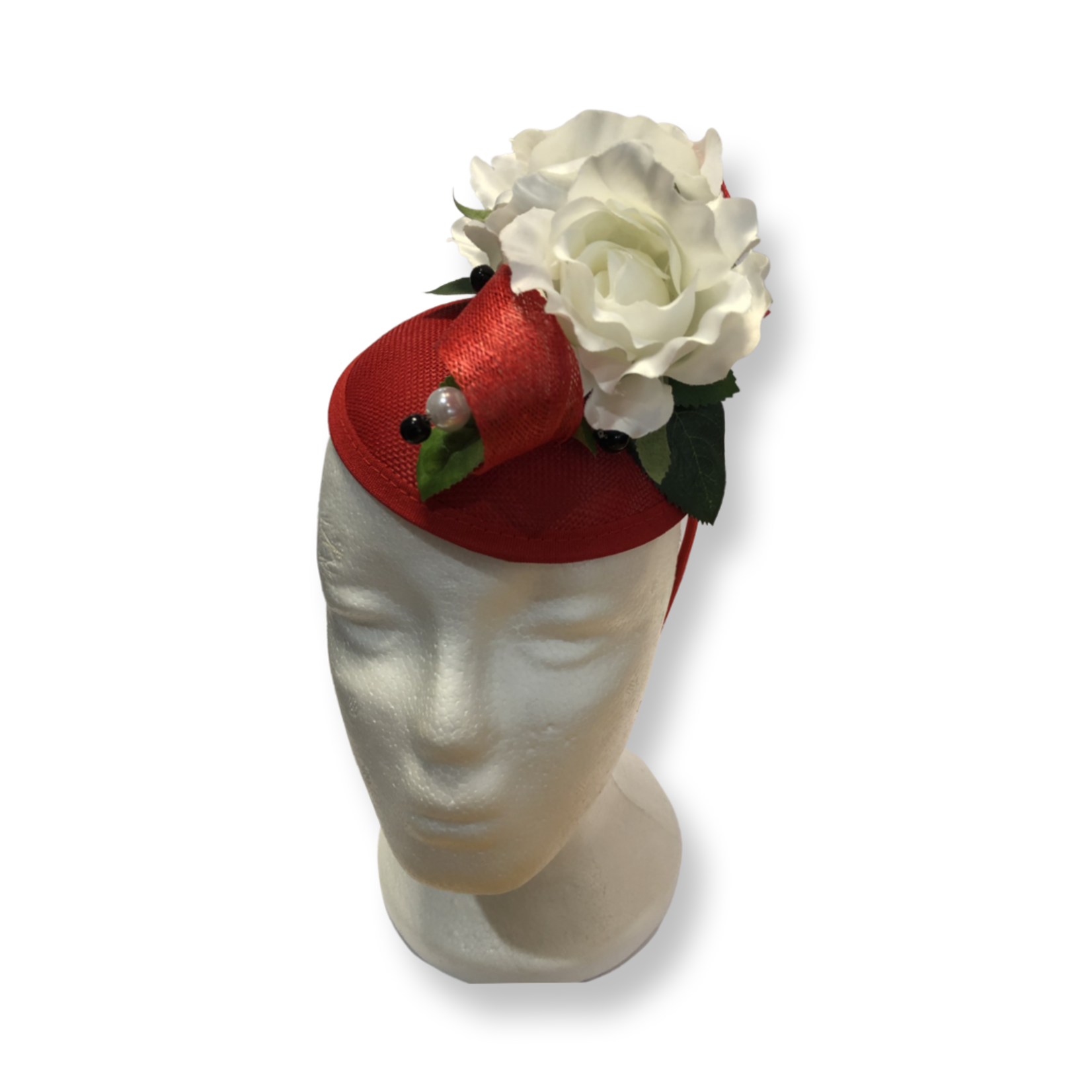 OPO Red with White Rose Floral Fascinator