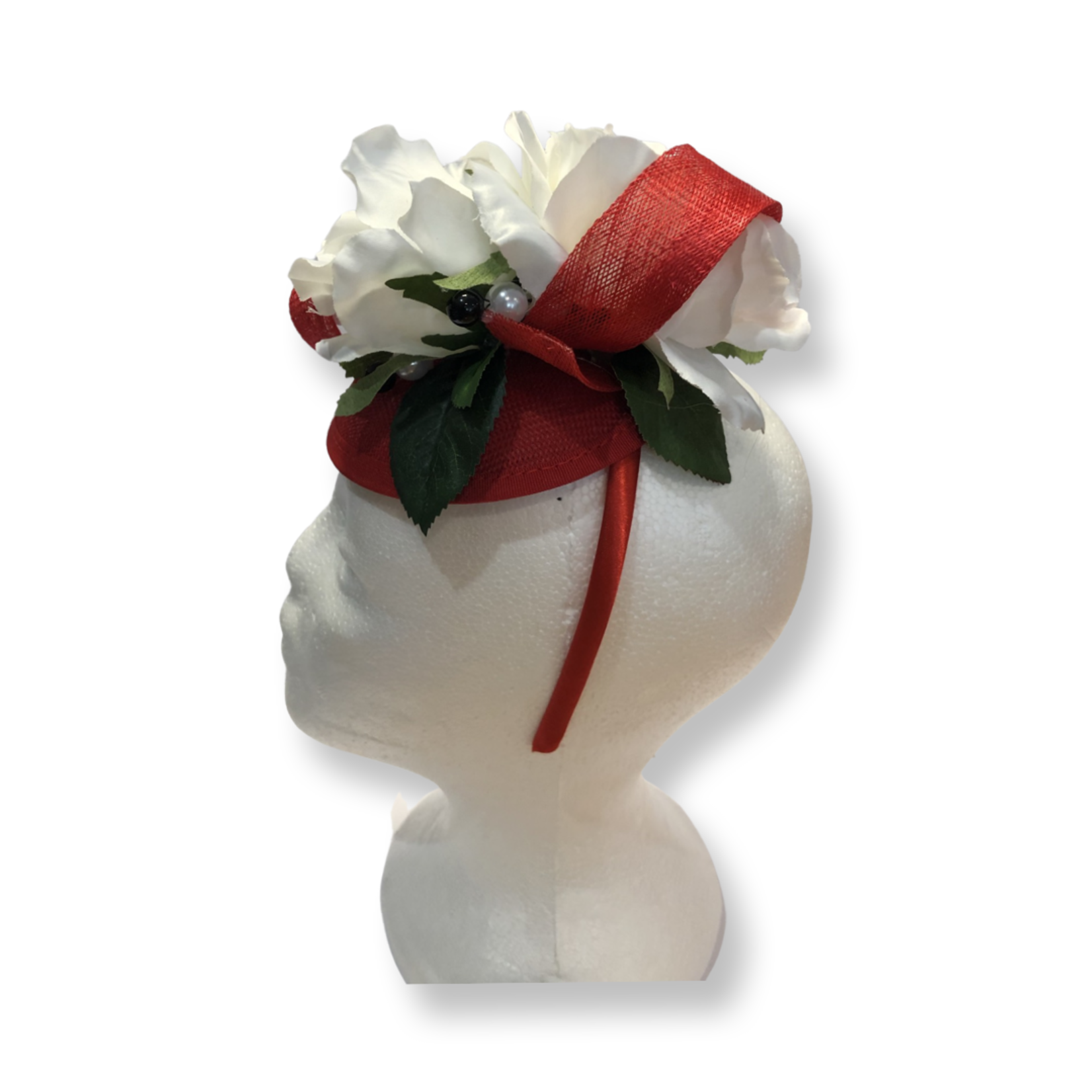OPO Red with White Rose Floral Fascinator